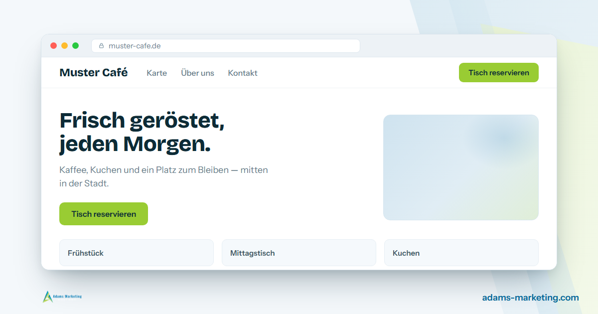 Mockup einer per Baukasten erstellten Café-Website im Browserfenster.