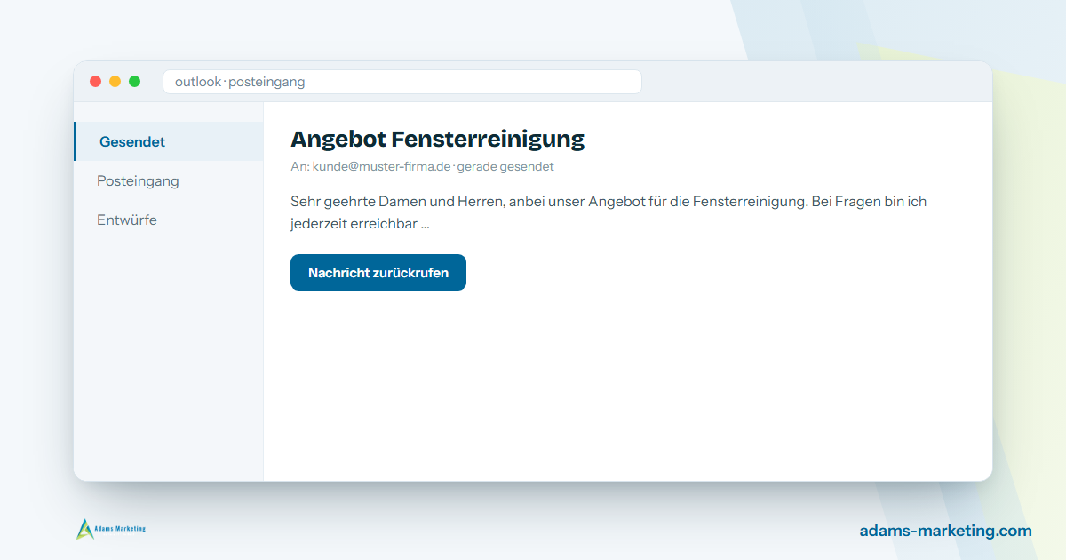 Outlook-Ansicht mit hervorgehobener Aktion „Nachricht zurückrufen“.