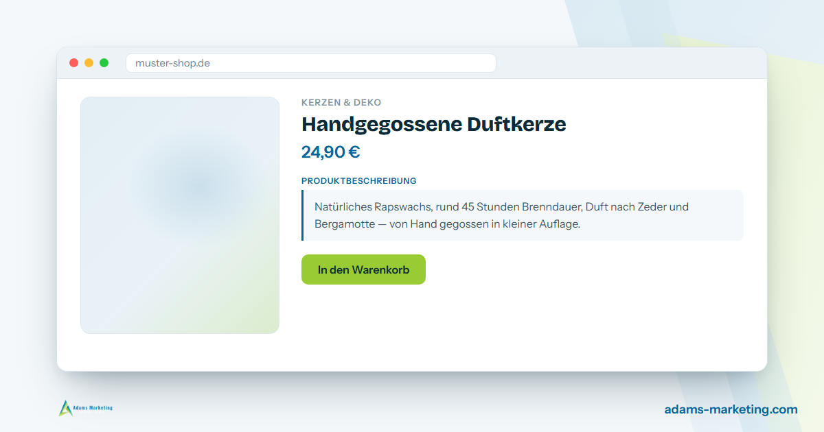 Produktseite in einem Onlineshop mit hervorgehobener Produktbeschreibung.